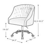 Gray Velvet Tufted Gold Leg Swivel Office Chair