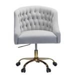 Gray Velvet Tufted Gold Leg Swivel Office Chair