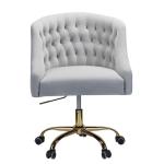 Gray Velvet Tufted Gold Leg Swivel Office Chair