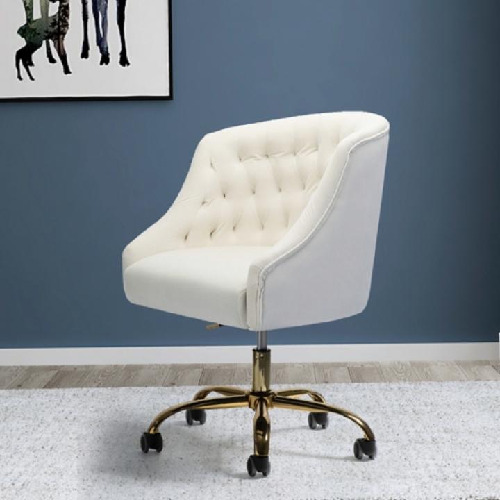 Ivory Velvet Tufted Golden Leg Swivel Office Chair
