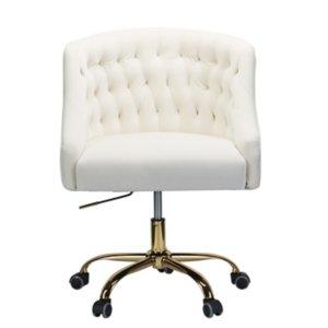 Ivory Velvet Tufted Golden Leg Swivel Office Chair