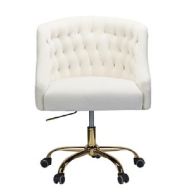 Ivory Velvet Tufted Golden Leg Swivel Office Chair
