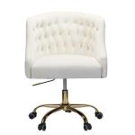 Ivory Velvet Tufted Golden Leg Swivel Office Chair
