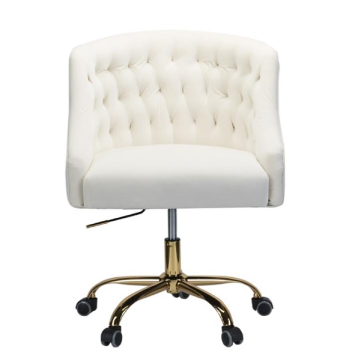 Ivory Velvet Tufted Golden Leg Swivel Office Chair