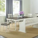 Two-Tone Dark Oak and Ivory High Back Wooden Bench