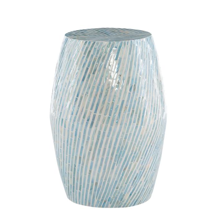 Blue Ombre Mosaic Capiz Shell Drum End Table