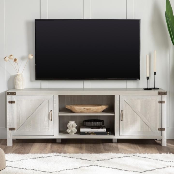 Stone Gray Barn Door TV Stand