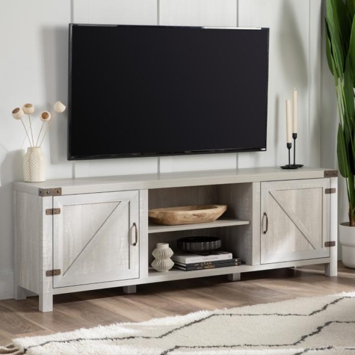 Stone Gray Barn Door TV Stand