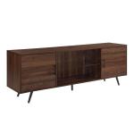 Walnut Mid-Century Modern Glass Shelf TV Stand