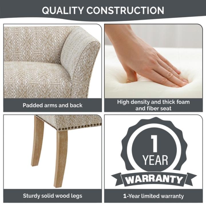 Ivory Patterned Short Wingback Upholstered Bench