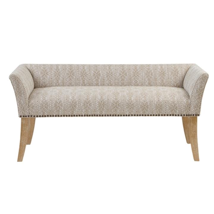 Ivory Patterned Short Wingback Upholstered Bench