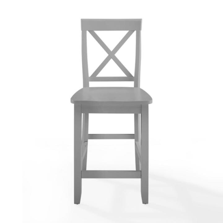 Gray Wood X-Back Counter Stools, Set of 2