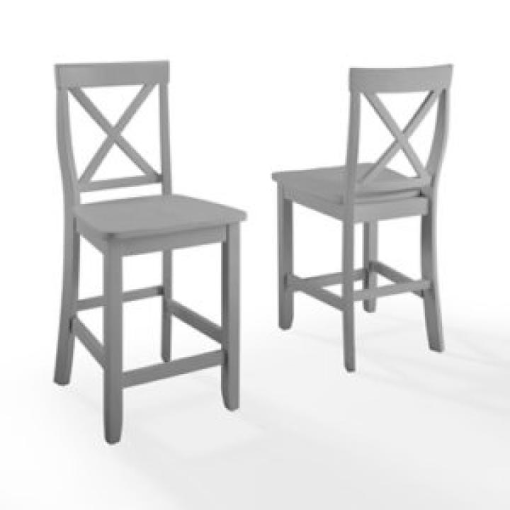 Gray Wood X-Back Counter Stools, Set of 2