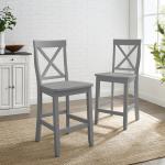 Gray Wood X-Back Counter Stools, Set of 2