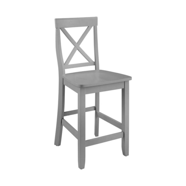 Gray Wood X-Back Counter Stools, Set of 2