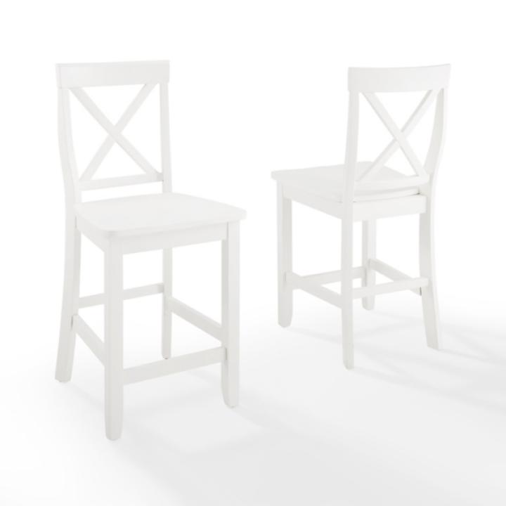 White X-Back Farmhouse Counter Stools, Set of 2