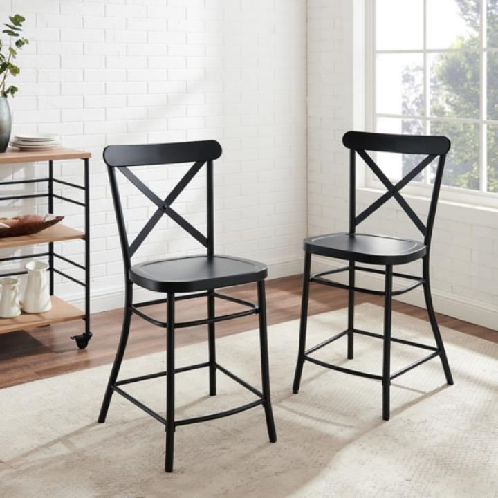 Black Caroline X-Back Counter Stools, Set of 2