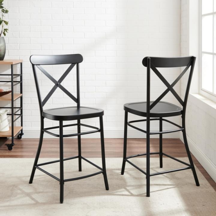 Black Caroline X-Back Counter Stools, Set of 2