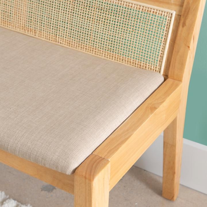 Natural Woven Rattan Back Minimalist Bench