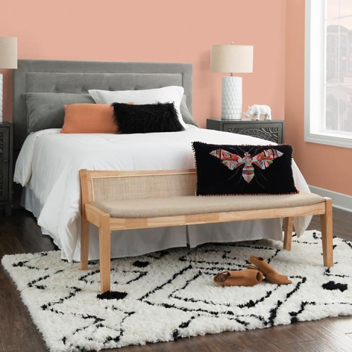 Natural Woven Rattan Back Minimalist Bench