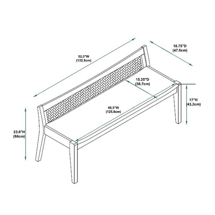 Natural Woven Rattan Back Minimalist Bench