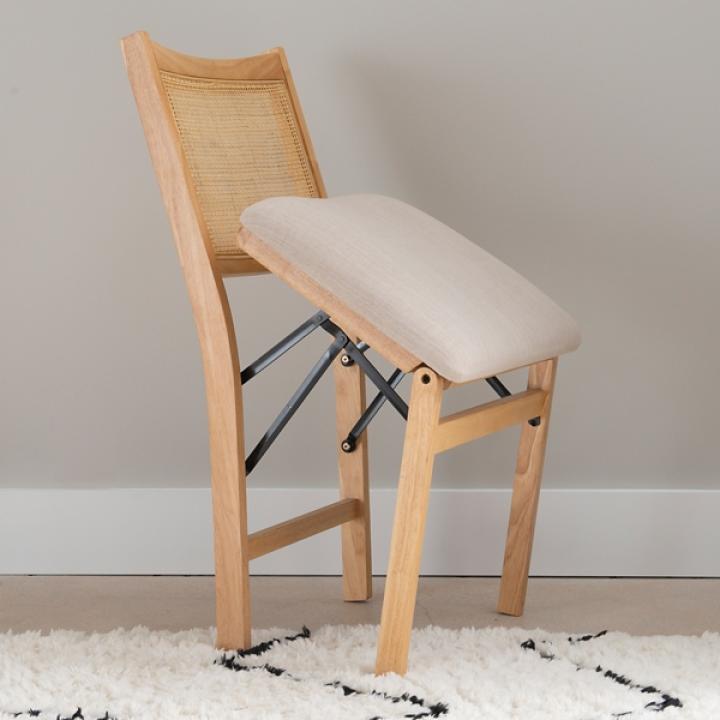 Folding Rattan Cane Back Cushioned Chair