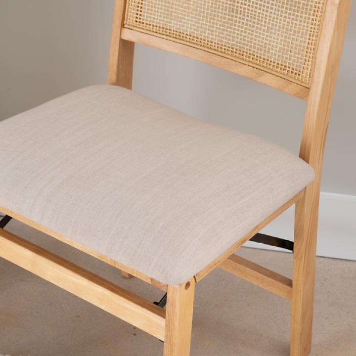 Folding Rattan Cane Back Cushioned Chair
