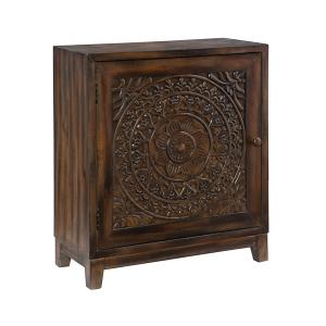Dark Chestnut Medallion Carved Cabinet