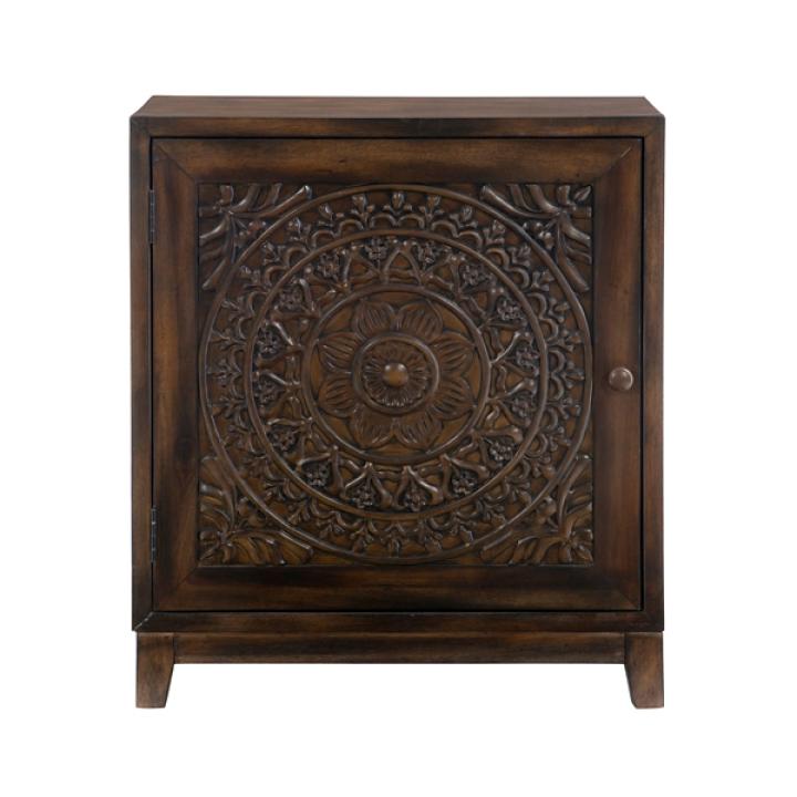Dark Chestnut Medallion Carved Cabinet