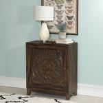 Dark Chestnut Medallion Carved Cabinet
