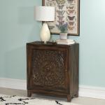 Dark Chestnut Medallion Carved Cabinet
