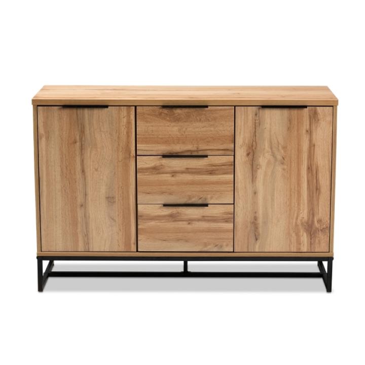 Oak Wood and Metal Sideboard Buffet