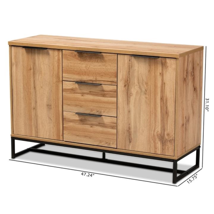 Oak Wood and Metal Sideboard Buffet