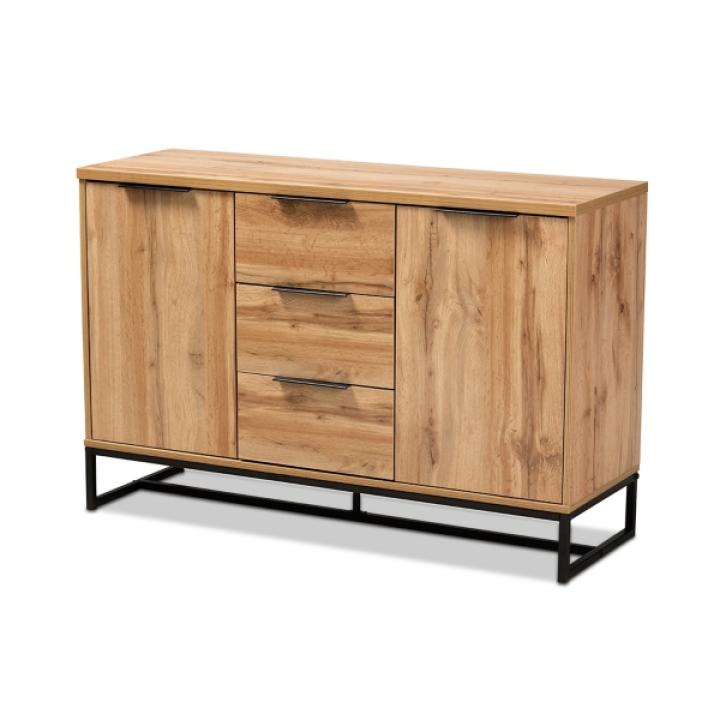 Oak Wood and Metal Sideboard Buffet