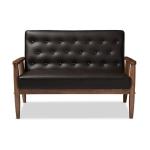 Faux Brown Leather and Rubberwood Loveseat, 49 in.