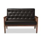 Faux Brown Leather and Rubberwood Loveseat, 49 in.