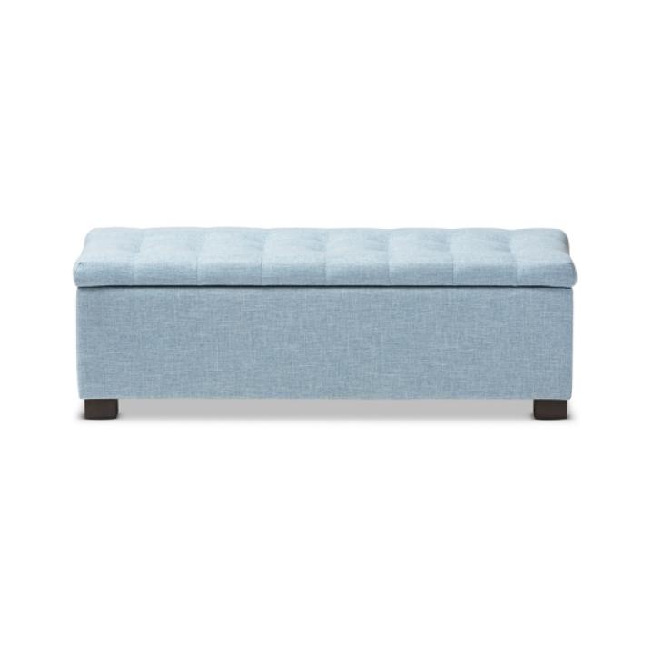 Light Blue Grid Tufted Upholstered Ottoman