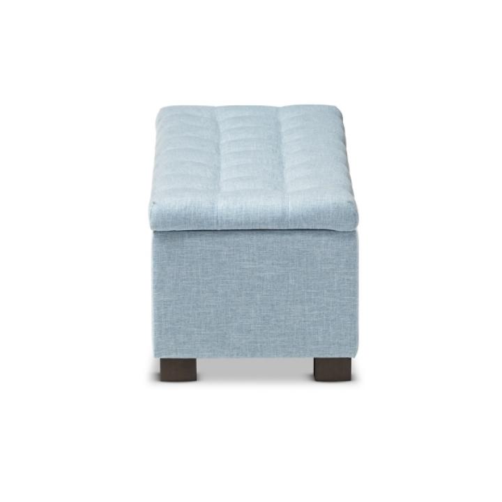Light Blue Grid Tufted Upholstered Ottoman