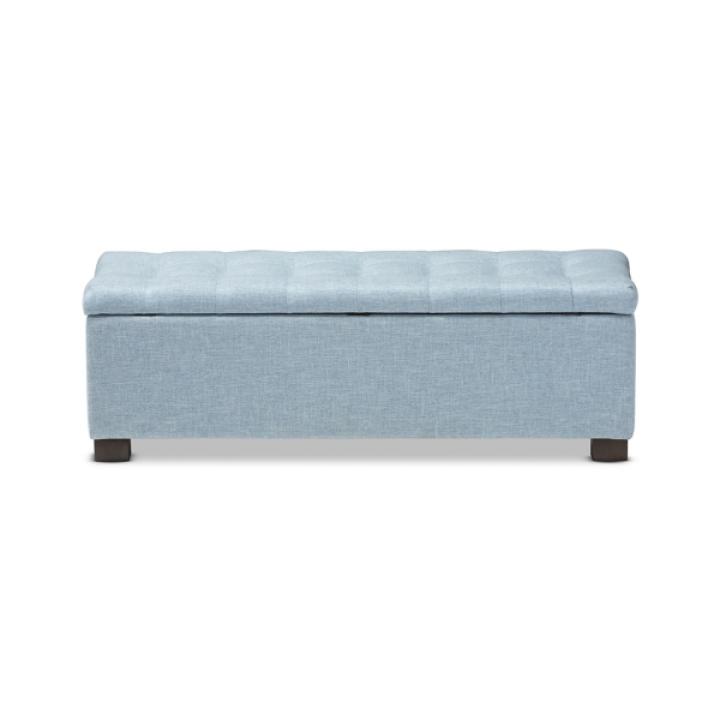 Light Blue Grid Tufted Upholstered Ottoman