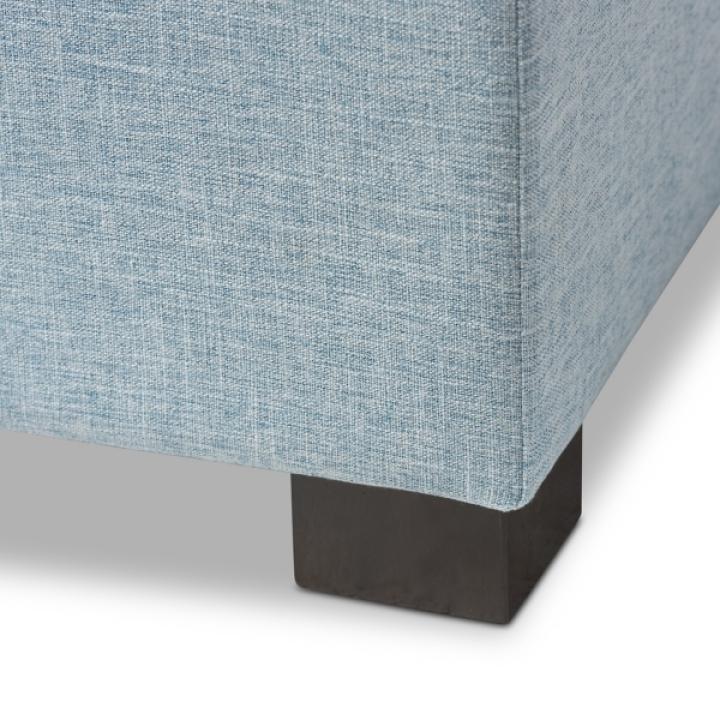 Light Blue Grid Tufted Upholstered Ottoman