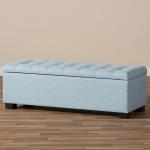 Light Blue Grid Tufted Upholstered Ottoman
