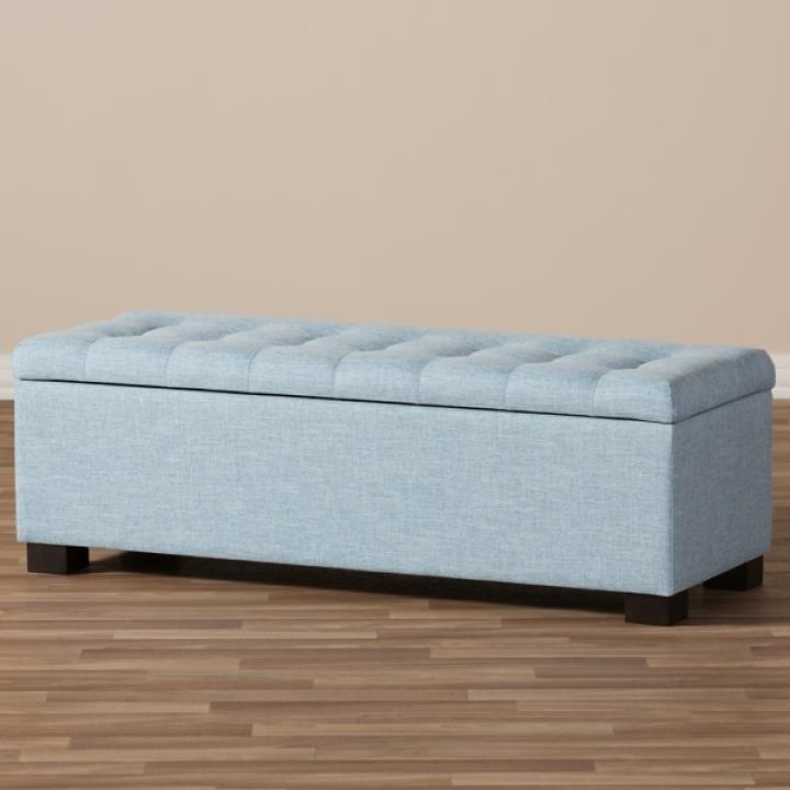 Light Blue Grid Tufted Upholstered Ottoman