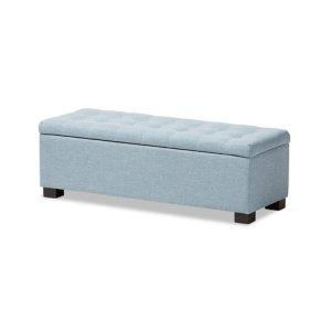 Light Blue Grid Tufted Upholstered Ottoman