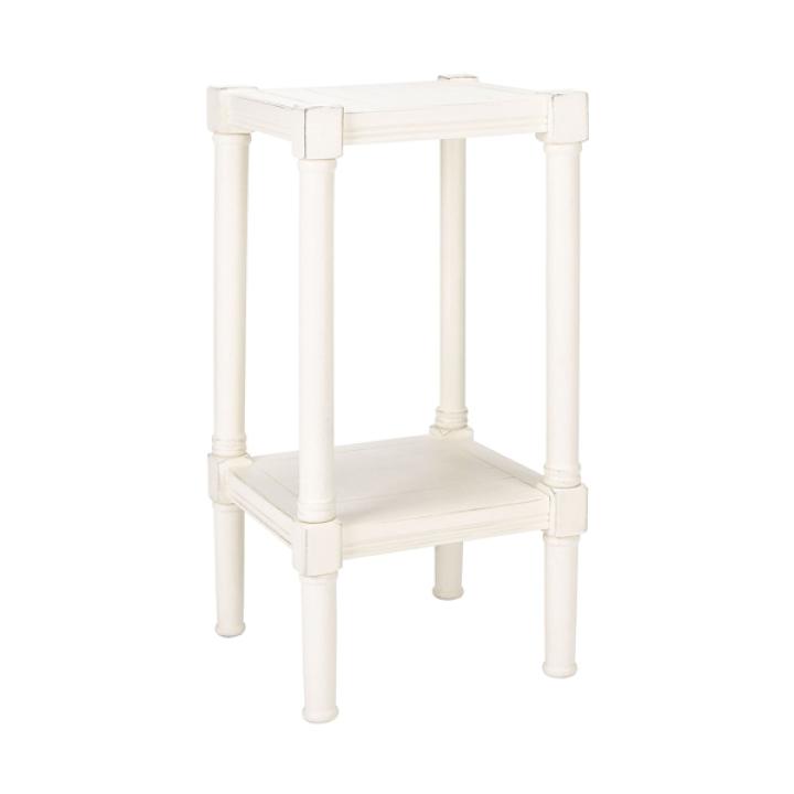 White Carved Pinewood Farmhouse Accent Table