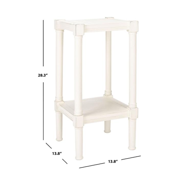 White Carved Pinewood Farmhouse Accent Table