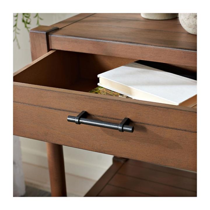 Natural Geometric Industrial Pull Accent Table