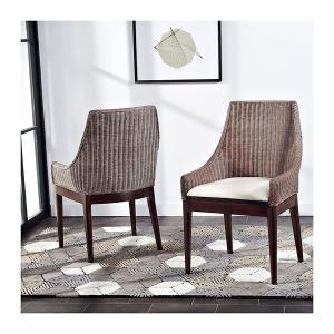 Rattan and Mahogany Accent Chair with Cushion