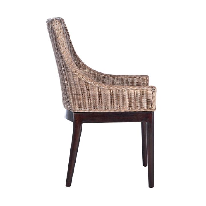 Rattan and Mahogany Accent Chair with Cushion