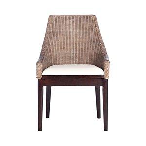 Rattan and Mahogany Accent Chair with Cushion