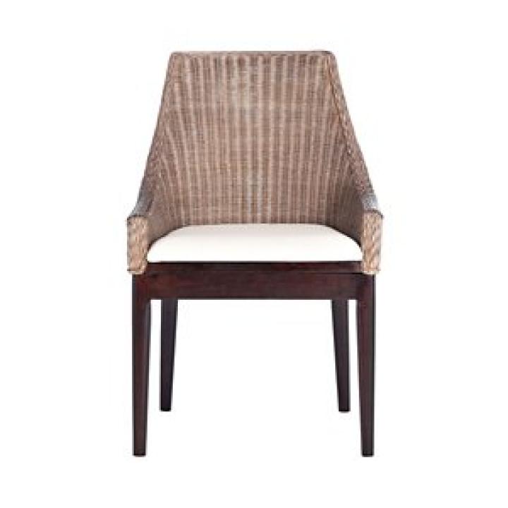 Rattan and Mahogany Accent Chair with Cushion